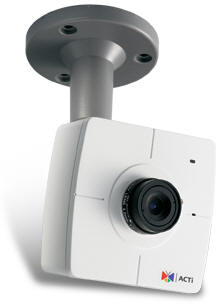 ACTi 1.3 Megapixel IP Cube Camera, .5 
Lux 1.3 Mega Pixel Resolution at 8fps, 
Two way Audio, 12 volt DVD and POE 
